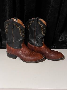 Tony Lama Brown Foot & Black Shaft Western Boots